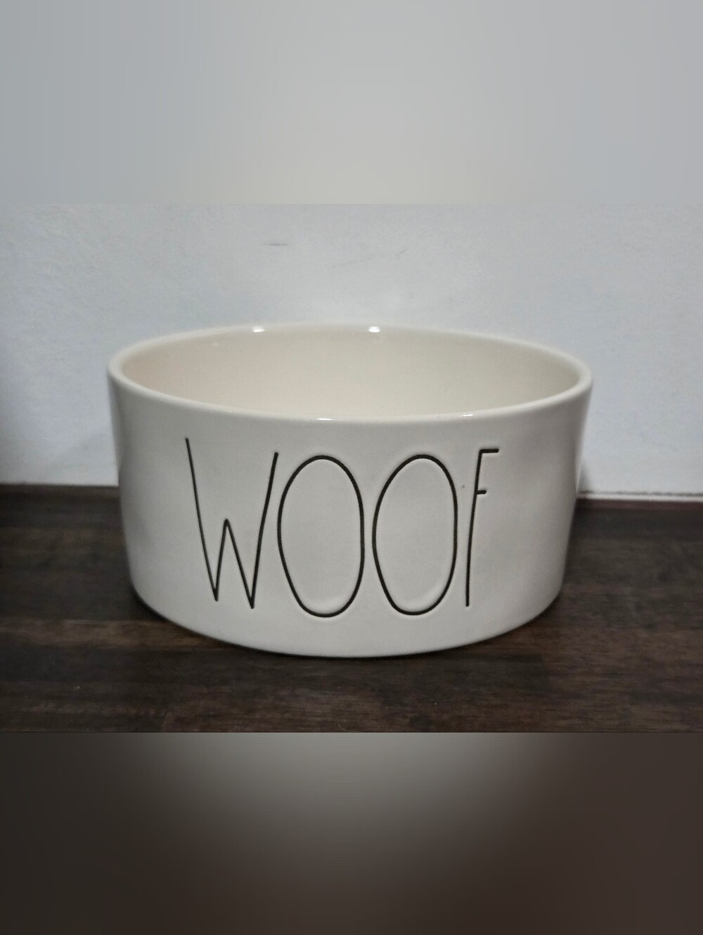 Rae Dunn 6" Pet Bowl with WOOF Text - Off-White